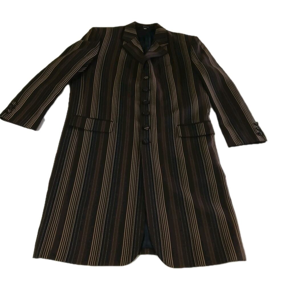 Mens Successo Uomo 42R Brown Earth Tone Striped Long Blazer Jacket Fall Buttoned